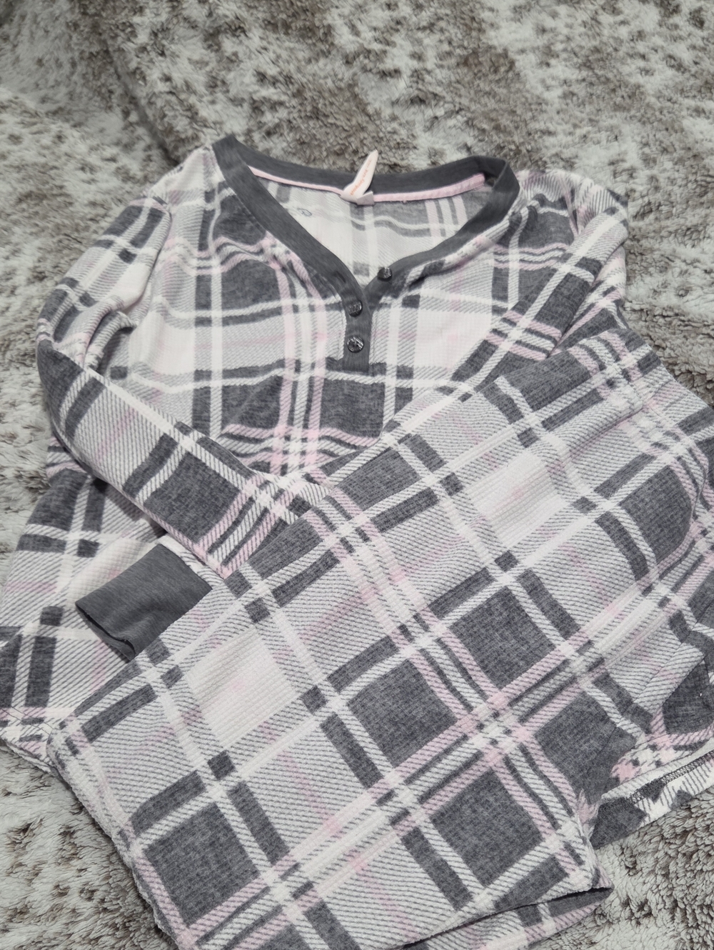 Pink & Gray Plaid Henley Pjs